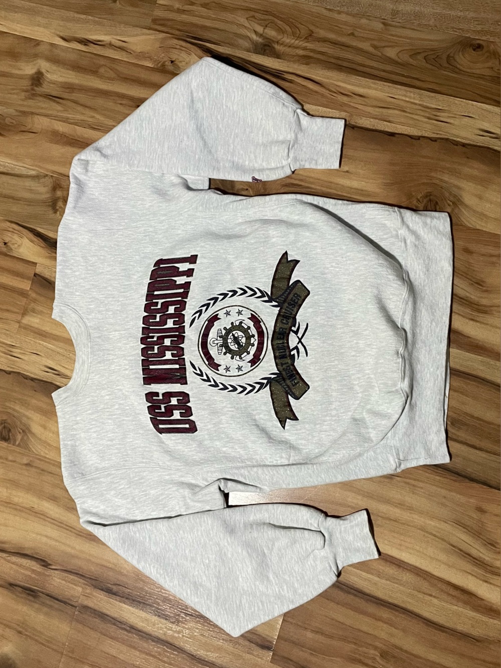 Vintage 90s MV Sport Pro Weave USS Mississippi CGN 40 Sweatshirt Medium USA Made